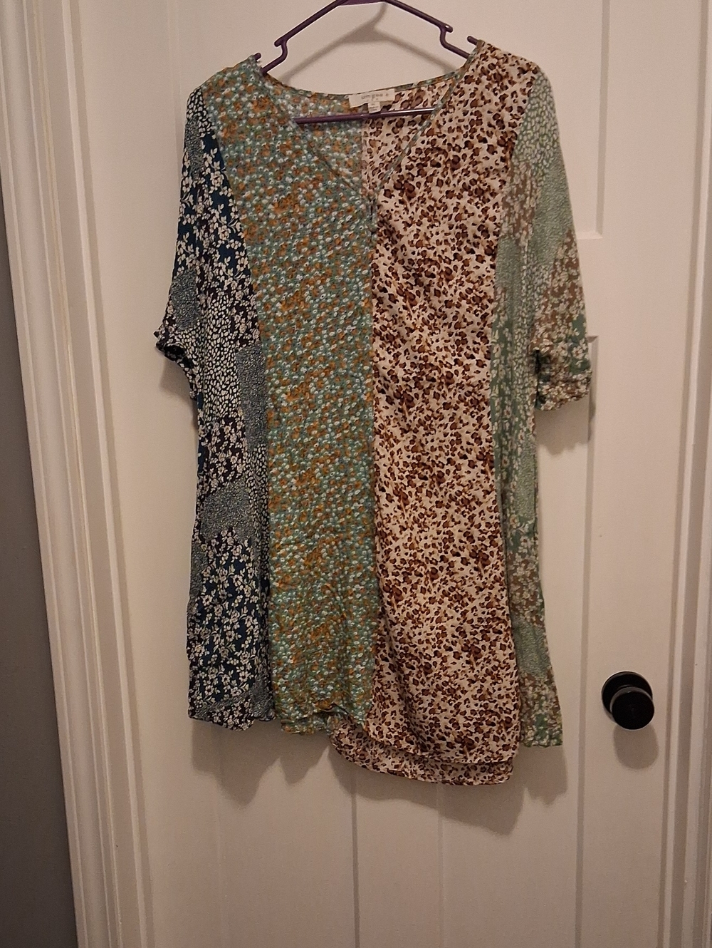 Umgee Patchwork Floral Split-Panel Dress Size 1XL